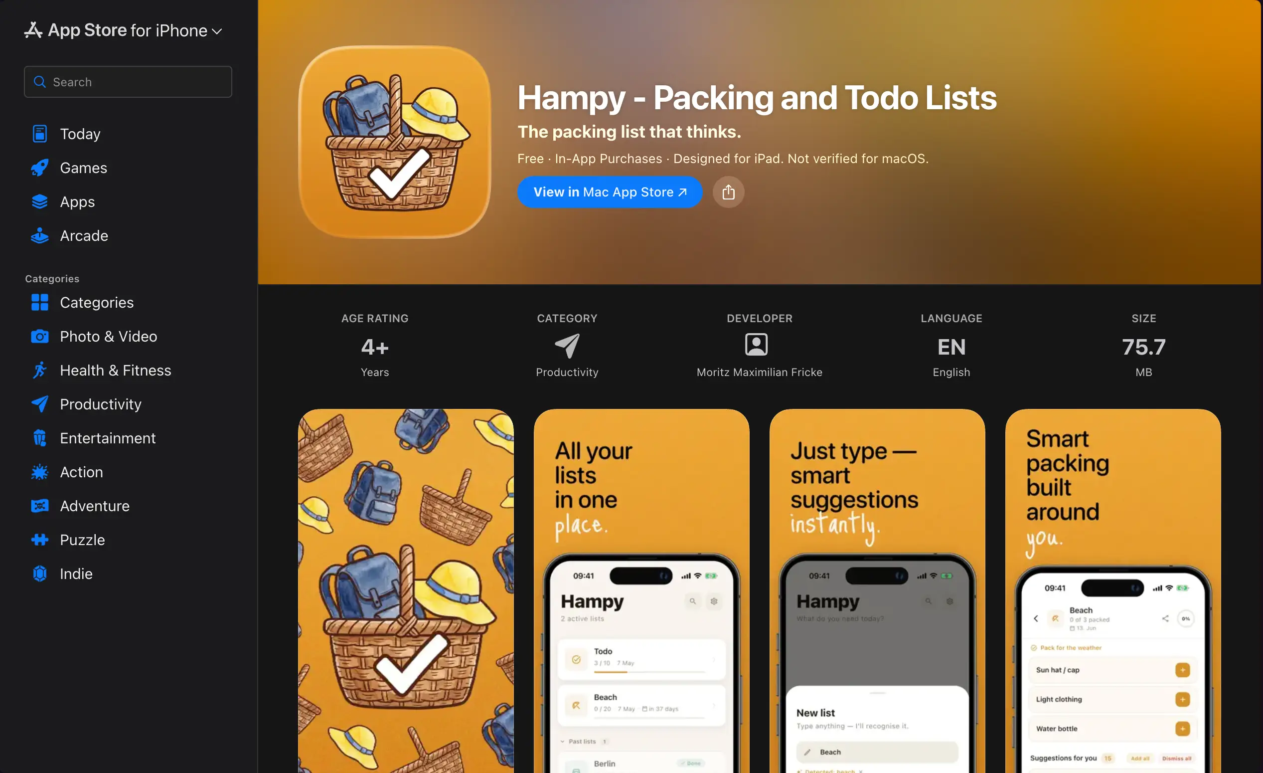 Hampy: Packing & Todo Lists